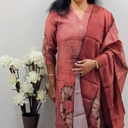 New Arrivals red salwar suit with printed dupatta
