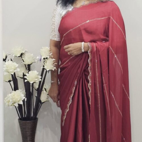 New Arrivals Pinkish-Red Designer Saree