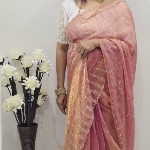 New Arrivals orange-to-pink Ombre party wear saree