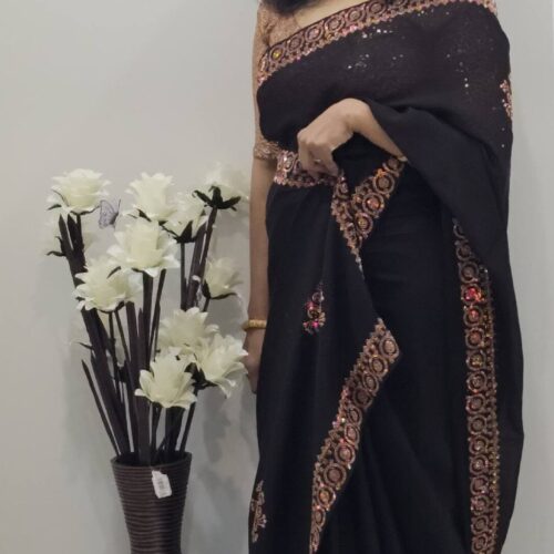 New Arrivals Black Embroidered Saree