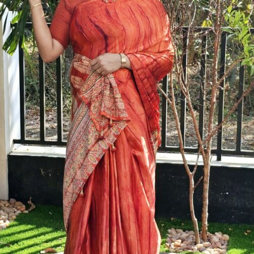 Red Printed Crepe Silk Saree